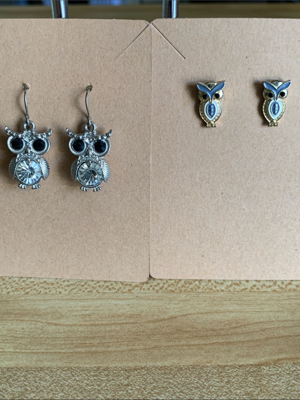 Owl-Themed Pierced Earrings-Gold, Silver & Black EUC